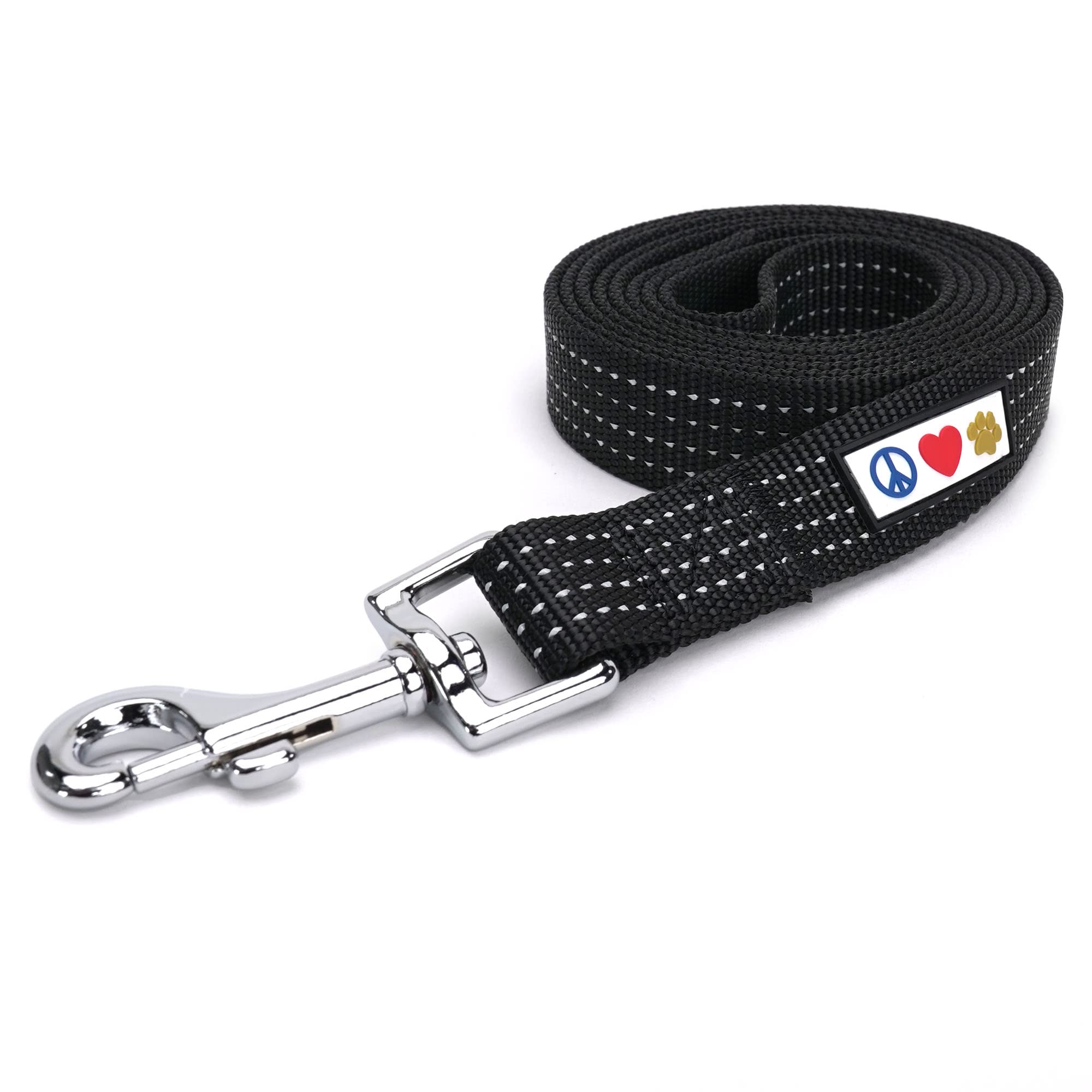Pawtitas Dog Lead for Small Dogs, 1.8m Long, Black, Reflective, Extra Small