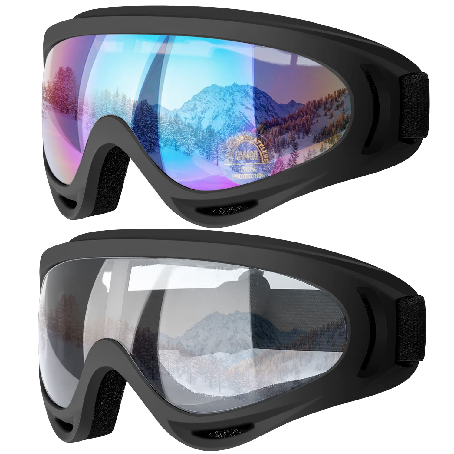 Photo 1 of COOLOO Ski Goggles, 2 Pack Snow Goggles Snowboard Goggles for Men Women Kids - UV Protection Foam Anti-Scratch Dustproof