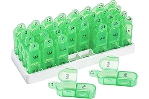 Zoksi Monthly Pill Organizer 2 Times a Day, 30 Day Pill Box Organizer Am Pm, Daily Pill Case with 32 Large Compartments for Each Day, Portable Travel Pill Container for Vitamins and Medicine(Green)