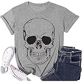 Funny Graphic T Shirt for Women Cute Skull Bat Printed Short Sleeve Vintage Inspired Tee Tops