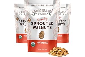 Lark Ellen Farm Organic Sprouted Walnuts – Raw, Unsalted, Keto-Friendly, Healthy Vegan Snack, Gluten-Free, 10 Oz, 3 Pack