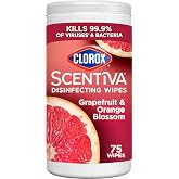 Clorox Scentiva Disinfecting Wipes, Grapefruit and Orange Blossom, Antibacterial, 75 Count