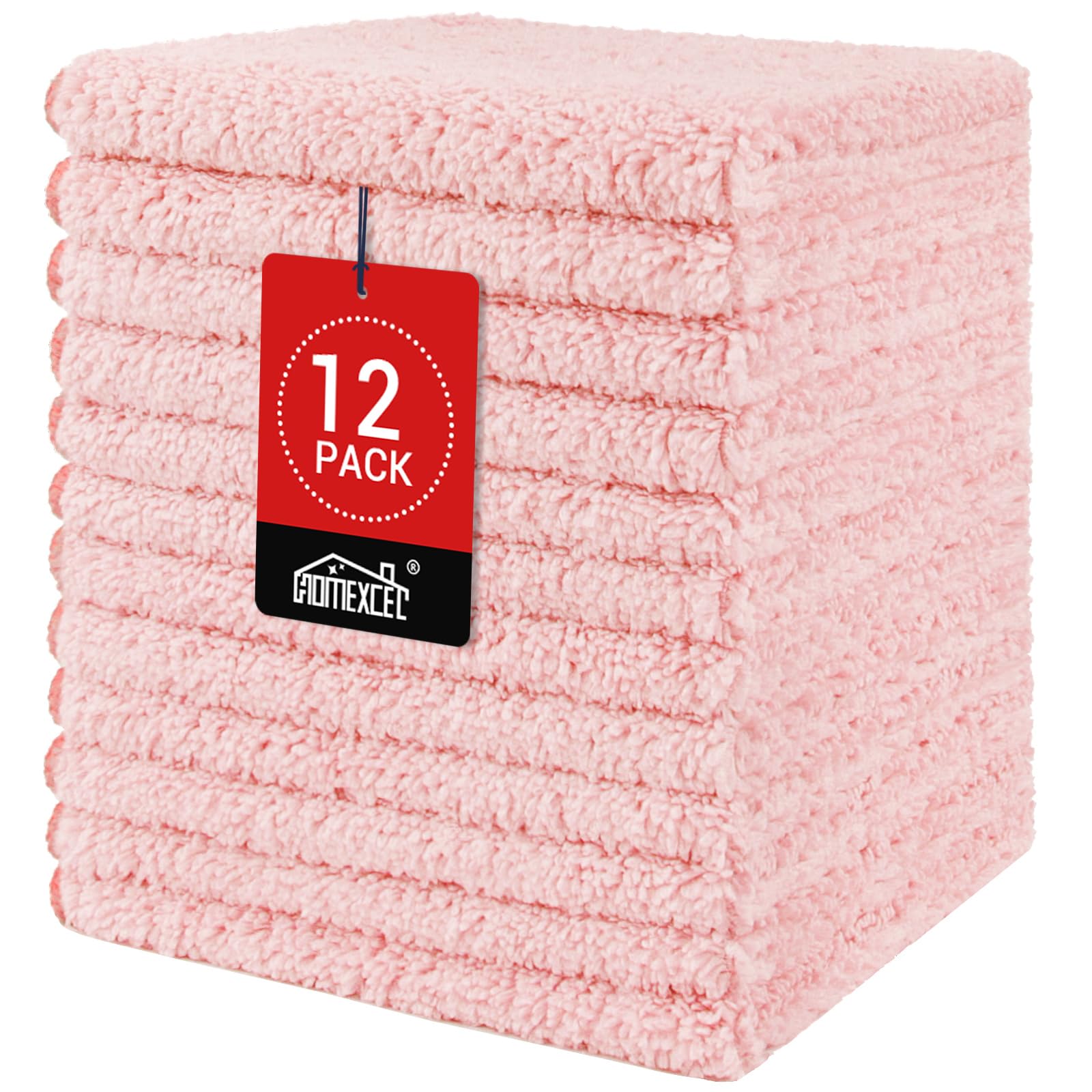 Photo 1 of HOMEXCEL Microfiber Washcloths 12 Pack, Highly Absorbent and Soft Face Towel, Multi-Purpose Wash Cloths for Bathroom, Gym, Hotel, Spa and Kitchen, Multicolor 12x12 Inch, Pink