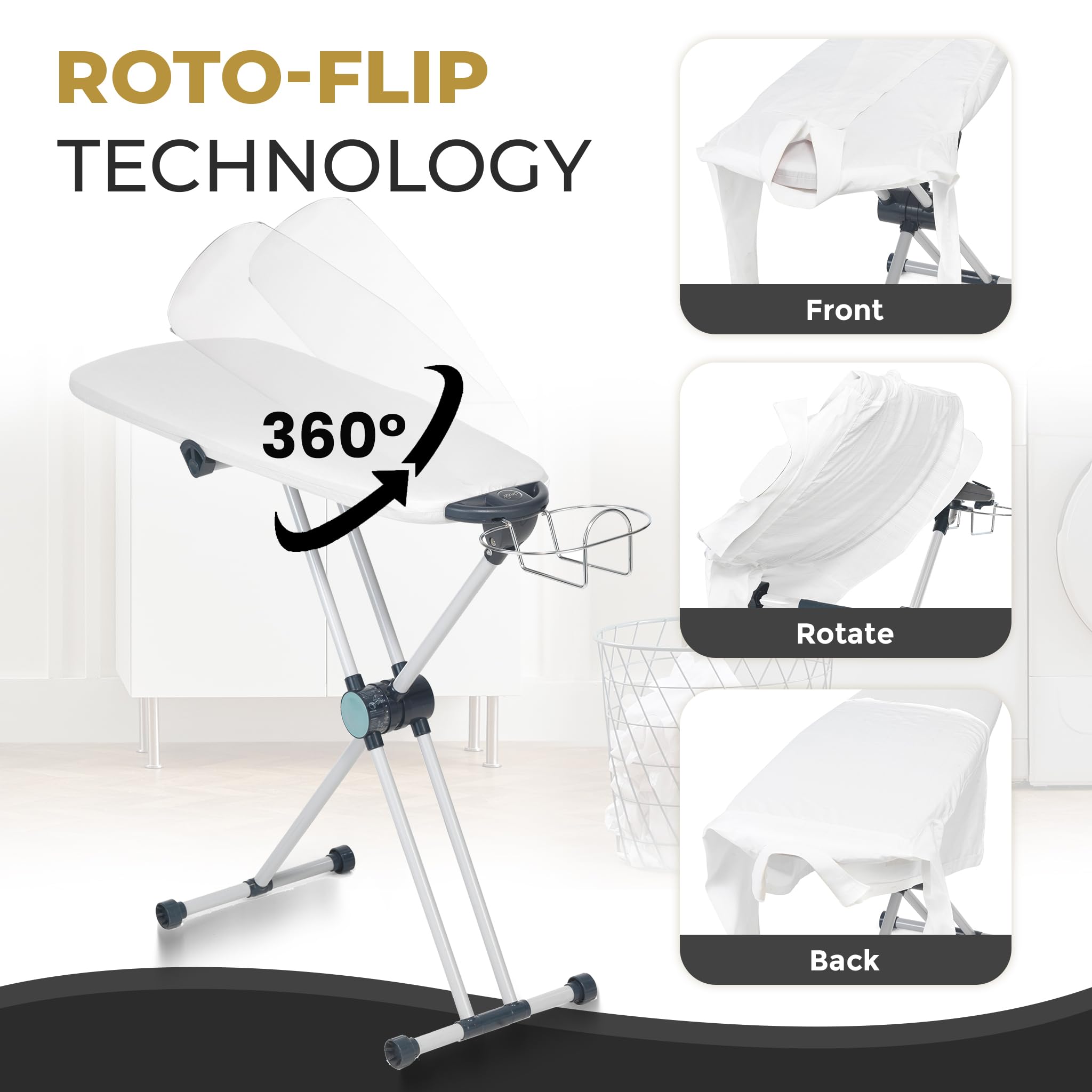 Dazzl 360° Dual-Sided Iron Board - Torso-Shaped Ironing Board Full Size with 8-Level Adjustable Height, Detachable Iron Holder, Garment Clips - HDPE Heat-Resistant Surface