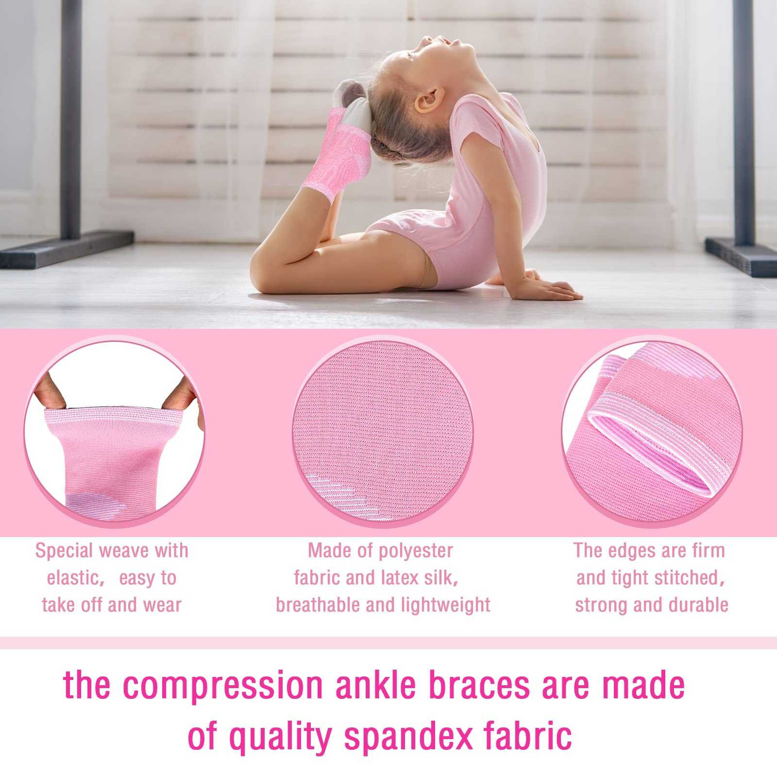 Tarpop 2 Pairs Kids Ankle Brace Set Foot Support Stabilizer Wraps Protector Guard Knitted Ankle Sleeve Sock Support Compression Socks for Injury Prevention(Pink,Medium)