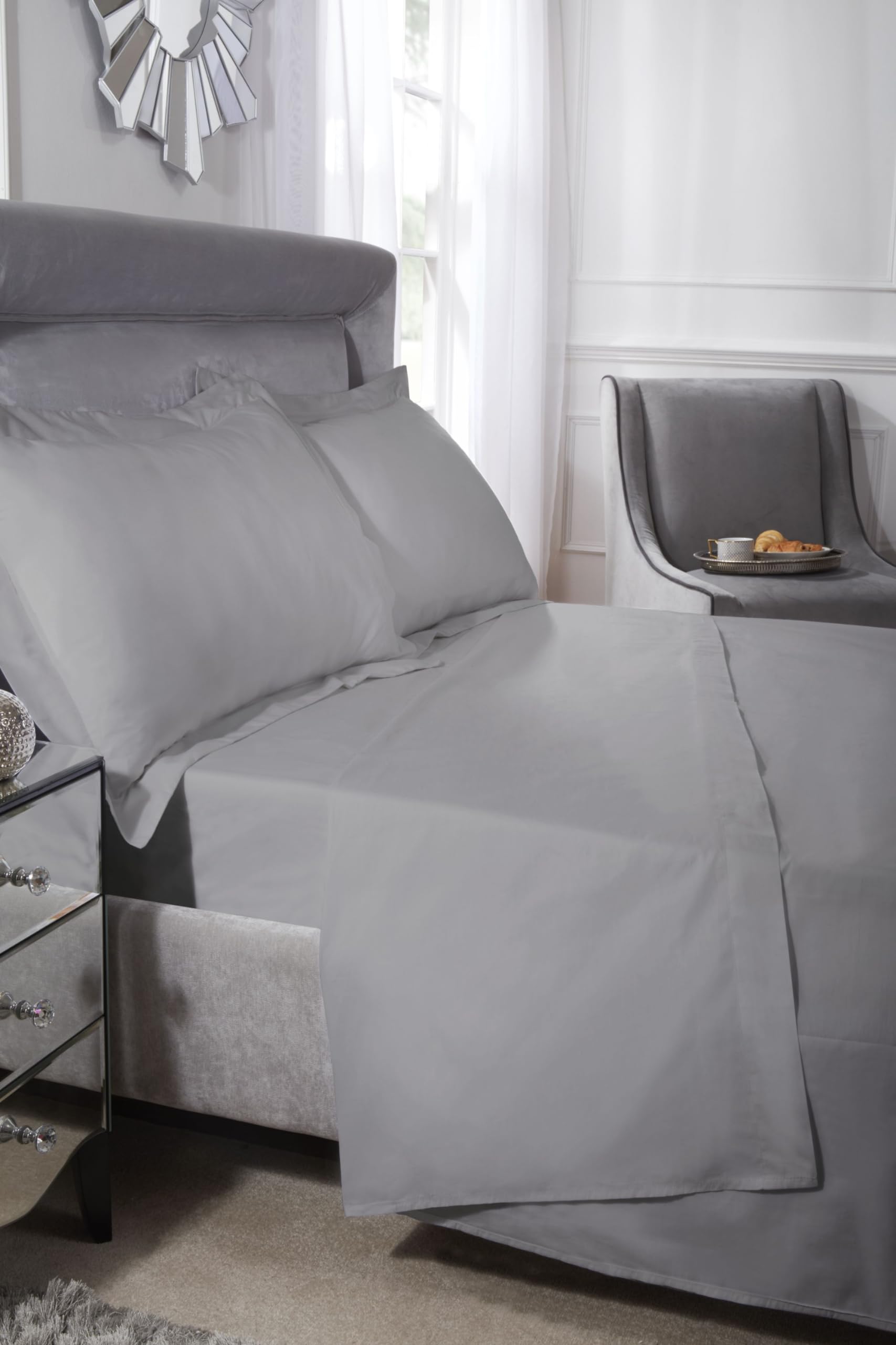 Emma Barclay 200 Thread Count Luxury Egyptian Cotton Flat Sheet in Silver - Super King Bed