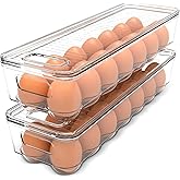 KICHLY Pack of 2 - Egg Basket for fridge - Egg Holder for Fridge - 14 Egg Container With Lid & Handle, Egg Container For Refr