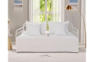 FEYOCN 5-Piece Cozy Daybed Bedding Set - Twin/Double, White Geometric Print Comforter & Bedspread with 4 Pillow Shams, 39"x75"