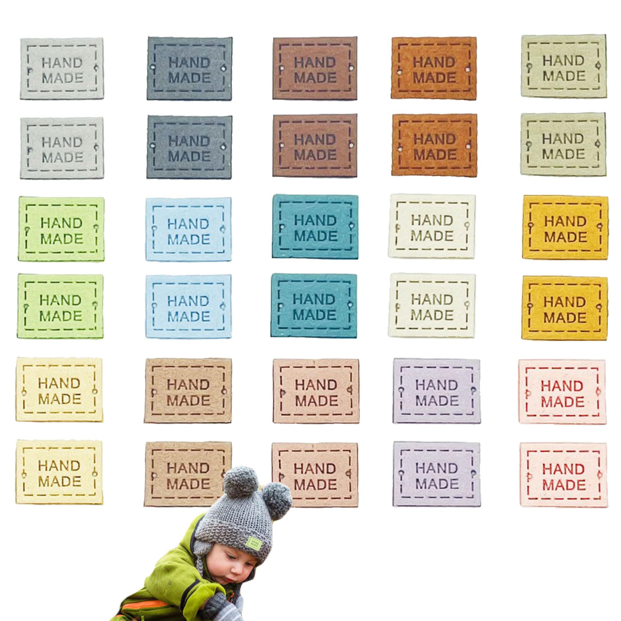 Pack of 60 in 15 Colours Love Heart Leather Labels PU Handmade Labels Decor Handmade Label Sewing Tag Label Handmade Labels Patches for Children's Clothing, Hats, Jeans, Bags, Knitted DIY Decoration