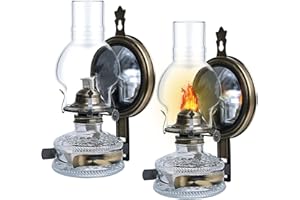SYOENK 2 Pc Large Rustic Kerosene Lamp Lantern Chamber Antique Bronze Wall Oil Lamps for Indoor Use Home Decor Lighting Vintage Glass Clear Wall Mounted Kerosene Lamps 11 Inch Height