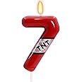 TNT Themed Birthday Candles for Boys Girls, Craft Pixels Cake Topper, Kids Themed Birthday Party Supplies (Number 7-Red)