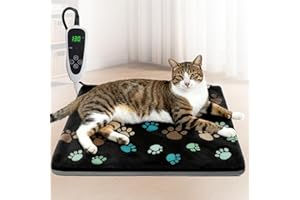 GOLOPET Cat Heating Pad 18x18 in with Smart Thermostat Switch and Power Line Protection Tube,Obtained MET and UL Dual Certification,Waterproof Pet Heating Pad for Cats, with Black Cloth Cover