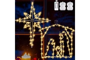 DONSAJI 2pcs Nativity Scene and Bethlehem Star Battery-Operated Window Silhouette Lights for Xmas Holiday Indoor Decor