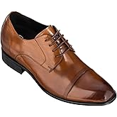 CALTO Men's Invisible Height Increasing Elevator Shoes - Antique Brown Premium Leather Lace-up Formal Oxfords - 2.8 Inches Taller - Y1002 - Size 9 D(M) US