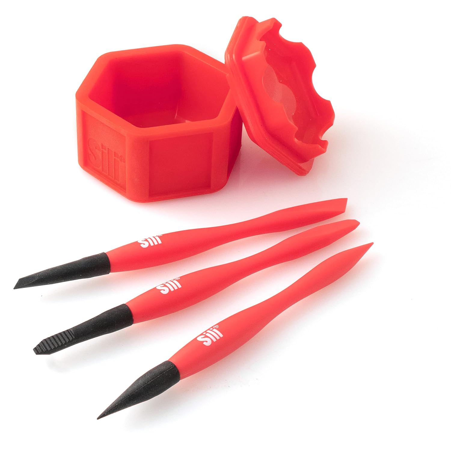 Sili Glue Pod and 3 Sili Micro Glue Brushes with Multi Purpose Sealable Lid/Glue Brush Holder • Fine Tip • Chiseled Tip and Flat Tapered Tip Brushes for Arts • Crafts • Models and Woodworking: Industrial & Scientific