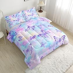 CVHOUSE Butterfly Reversible Comforter Set,Rainbow