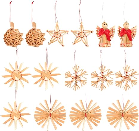 Amazon Exceart 32pcsクリスマスストローオーナメント手作り麦わらスターアングルスノーフレークハンギングデコレーションクリスマスホリデー冬クリスマスツリーデコレーションギフトボックス付き 置物 オブジェ オンライン通販