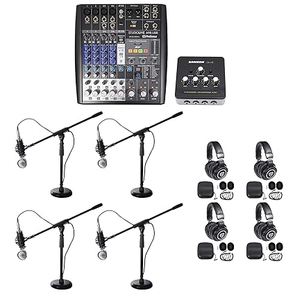 Amazon.com: Presonus AR8 Podcast Podcasting Studio Bundle w/(4) Mics+Headphones+Boom Stands: Musical Instruments