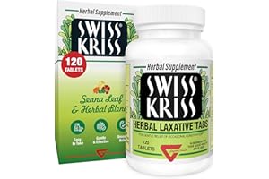 Swiss Kriss Herbal Laxative Tablets, Gentle & Natural Laxatives for Constipation Relief for Adults & Children Over Age 6, Works in 6-12 Hours, Senna Laxative, 120 Tablets Total
