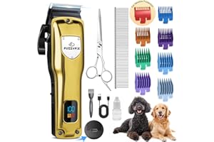 FuzzyFix Dog Clippers for Grooming for Thick Heavy Coats, Professional Pet Grooming Clippers Supplies Kit Low Noise Rechargeable Stainless Steel Hair Trimmers with Ceramic Blade for Dogs Cats Animals