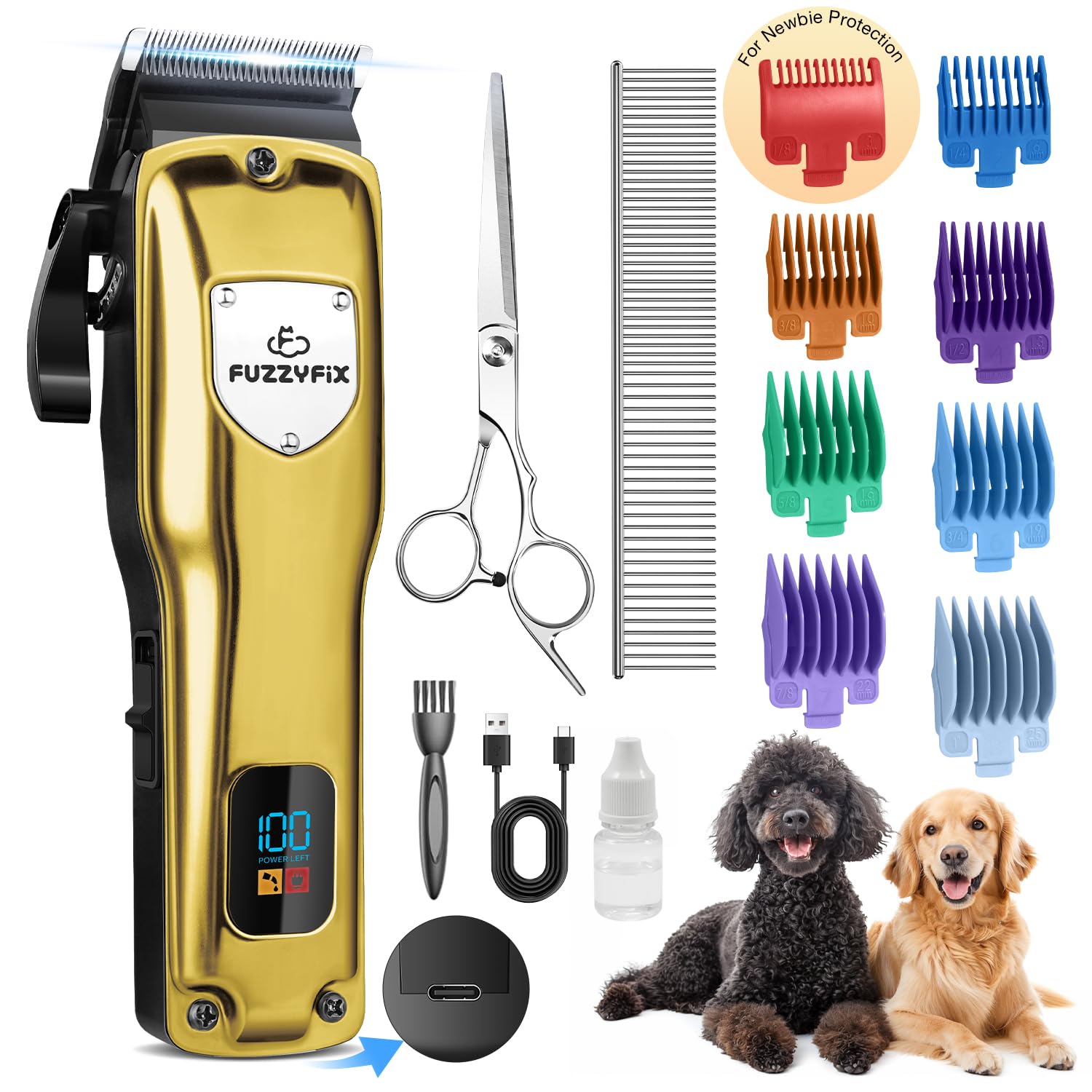 Photo 1 of FuzzyFix Dog Clippers for Grooming for Thick Heavy Coats, Professional Pet Grooming Clippers Supplies Kit Low Noise Rechargeable Stainless Steel Hair Trimmers with Ceramic Blade for Dogs Cats Animals