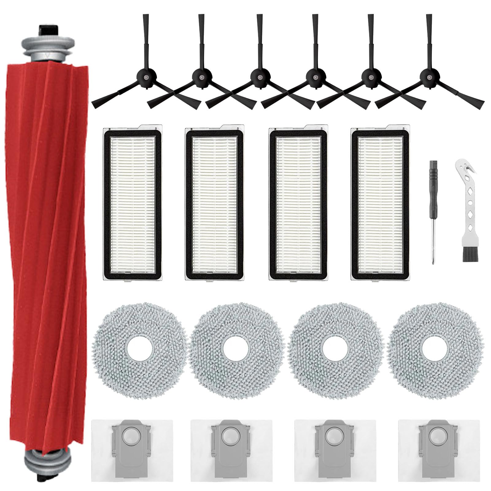 Photo 1 of 21 PCS Vacuum Accessories for Roborock Qrevo S,Qrevo Pro,Qrevo Plus/MaxV Cleaner Robot,1 Main Brush,6 Side Brushes,4 Mop Cloth Pads,4 Vacuum Dust Bags,4 Hepa Filters,1 Cleaning Brush,1 Screwdriver