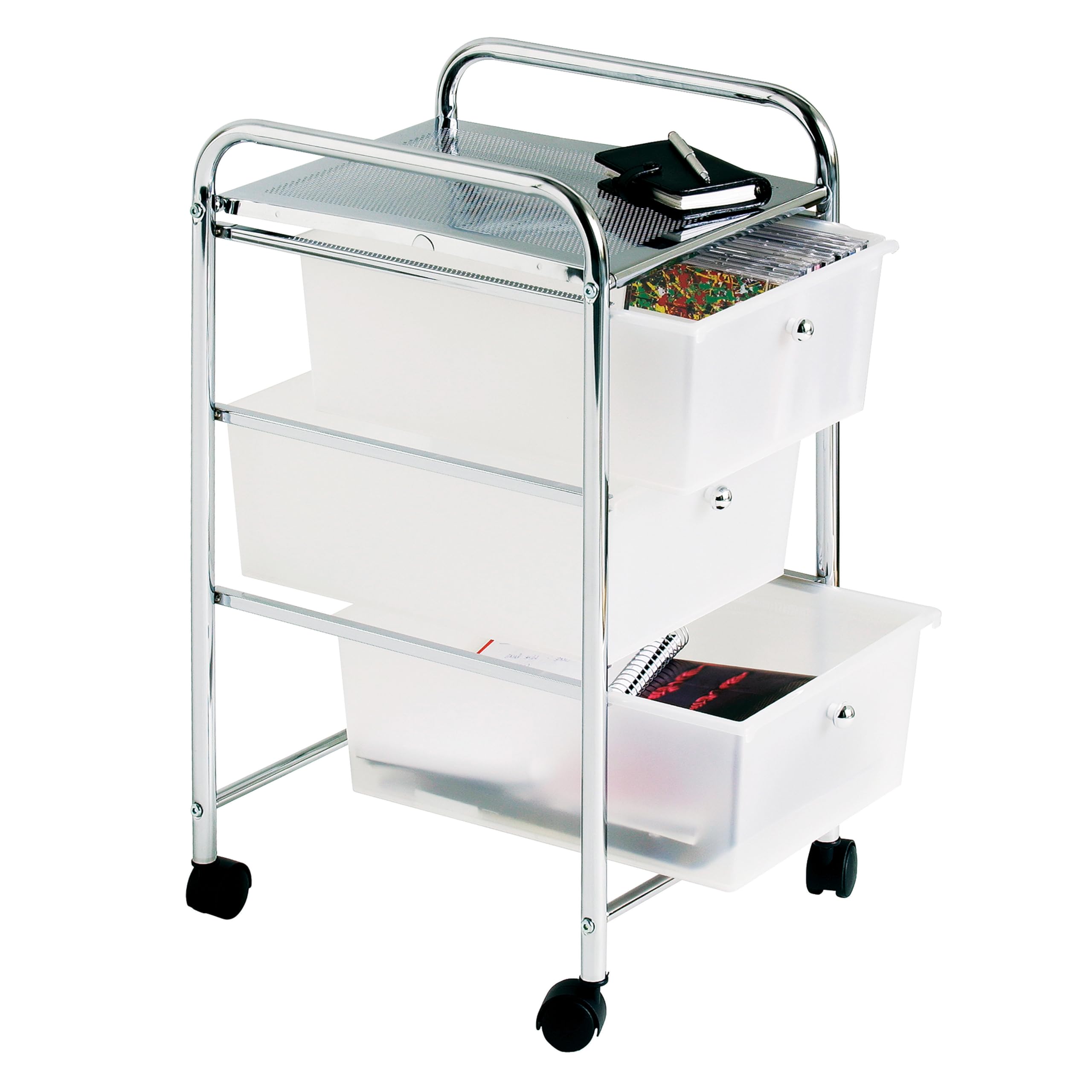 Premier Housewares 3 Drawer Storage Trolley with Chrome Frame, 65 x 39 x 33 cm - White