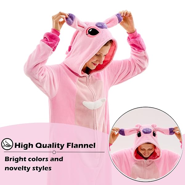 GONAAP UNISEX ADULT PINK ONESIE PAJAMAS ANIMAL ONE PIECE HALLOWEEN COSTUME COSPLAY SLEEPWEAR (PINK, LARGE)