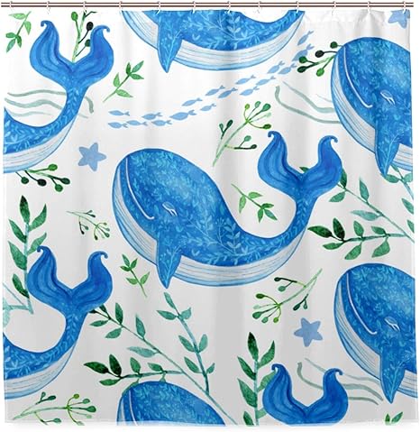 Amazon Miscery シャワーカーテン シロナガスクジラ漫画イラストに分離 防水 バスカーテン 浴室 脱衣所 洗面所 間仕切り プライバシー保護 取付簡単 180ｘ180cm さまざまなパターン シャワーカーテン ホーム キッチン オンライン通販