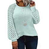 Eytino Plus Size Tops for Women Lace Long Sleeve Crew Neck Waffle Knit Business Work Dressy Shirts(1X-5X)