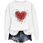 Valentines Sweatshirts for Women Cute Red Love Heart Graphic Pullover Tops Love Day Gift Shirt Long Sleeve Tees