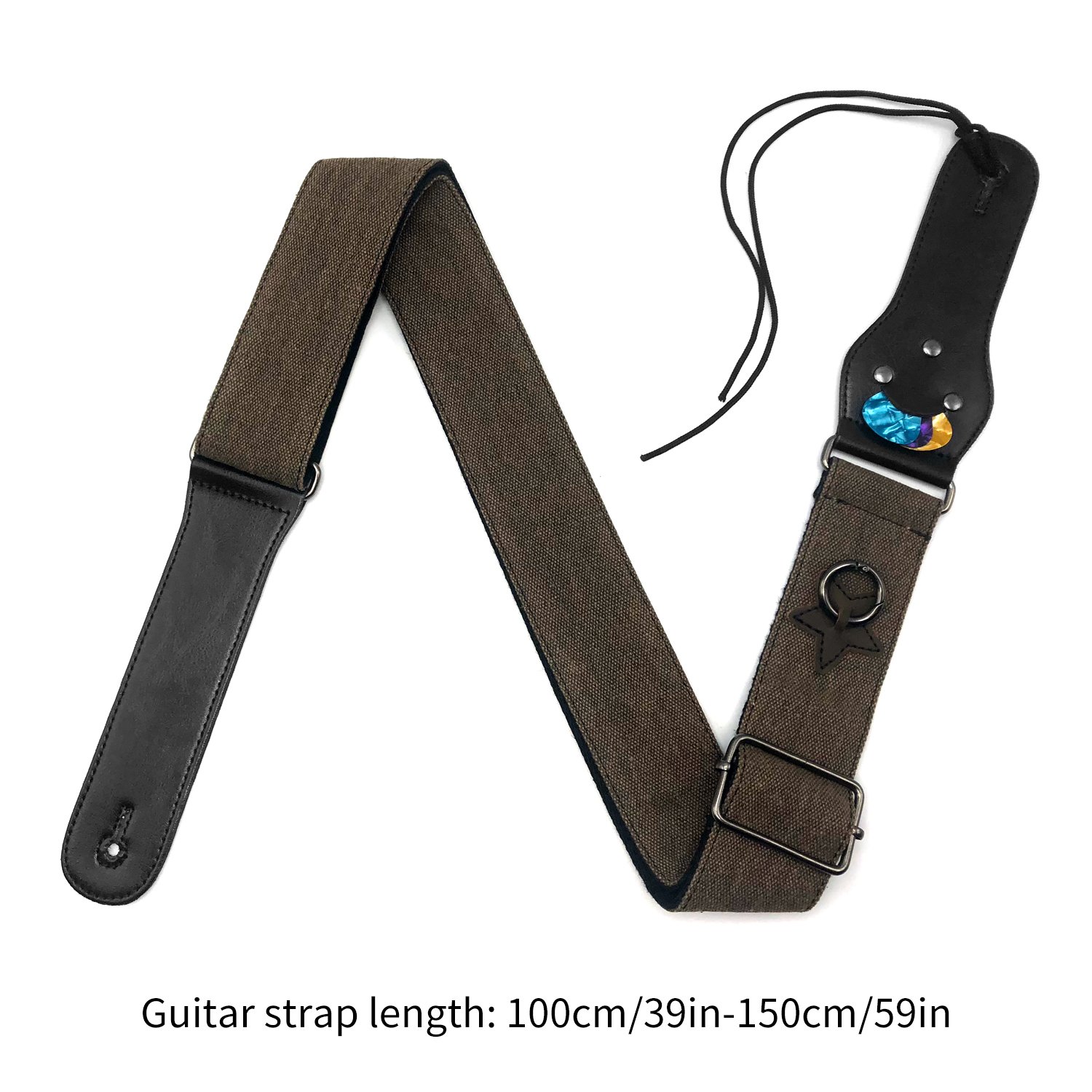 Kormest Adjustable Guitar Straps Acoustic - Denim Style With Leather Ends for Electric Bass Ukulele Including Guitar Capo+Safety Locks+Picks (Coffee,2\'\')