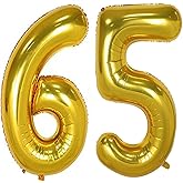 40inch Gold Foil 65 Helium Jumbo Digital Number Balloons, 65th Birthday Decoration for Girls or Boys, sweet 65 Birthday Party Supplies