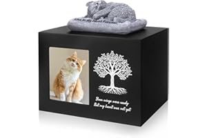 Dmnnlp Cat Memorial Urn for Ashes, Wooden Tree Pattern Cat Keepsake Box with Photo Frame, Resin Angel Statue & Velvet Ash Bag