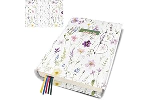 QRZIQRZ Flower Book Cover for Hardcover Paperback,Adjustable Soft Canvas Fabric Book Protector with Pocket Bookmark,Double Side Floral Print Book Dust Jacket Covers for Book Lovers Gift