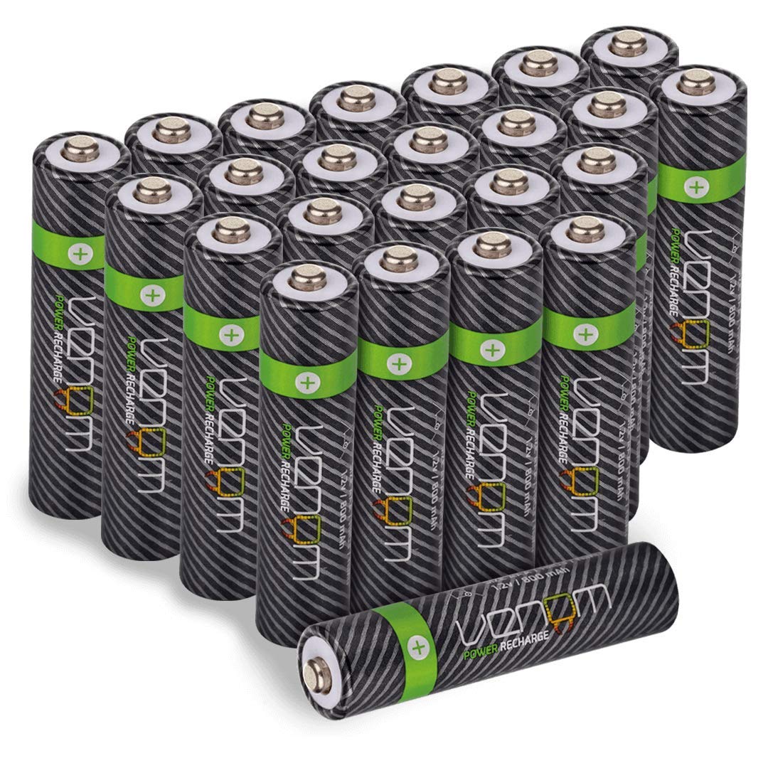Venom Rechargeable AAA Batteries - 800mAh 1.2V NiMH (24-Pack), Black