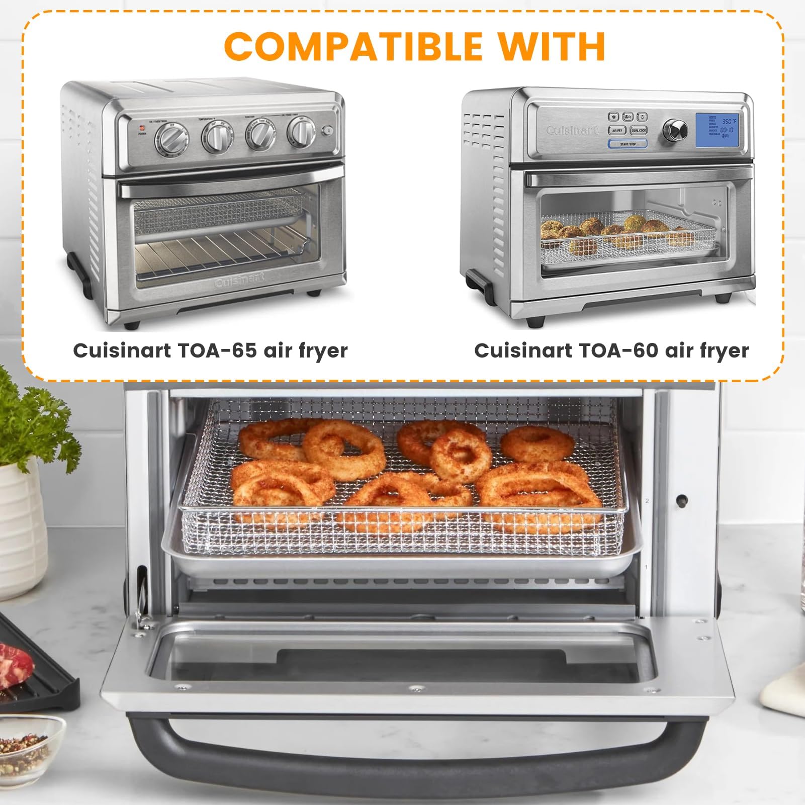 GWBSXM 3 Pieces Baking Set for Cuisinart TOA-60 TOA-65 TOA-70 Air Fryer Toaster Oven, Air Fryer Basket Pan Rack for Oven Air Fryer Accessories