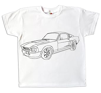 Pixkids Kinder T-Shirt Auto Mustang eleonore Jungen Zum bemalen und ausmalen Spiel Zum Kindergeburtstag Kindergarten Osterges