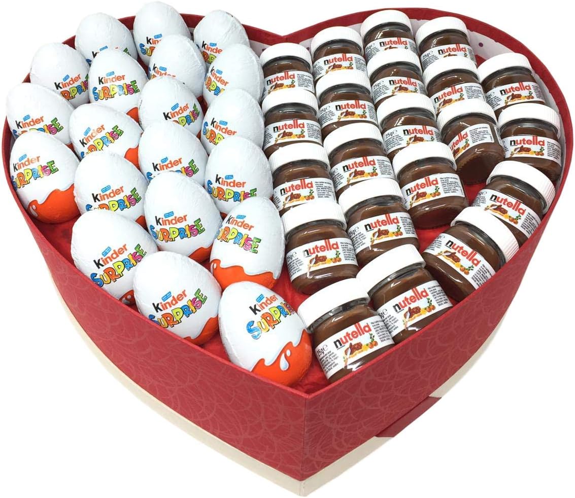 Kinder Surprise Eggs & Nutella Mini Jars Heart Gift Hamper Extra Large for Any Special Occasion/Birthday/Wedding Anniversary/Valentine's Day, Mother's& Father's Day/ Christmas/Easter