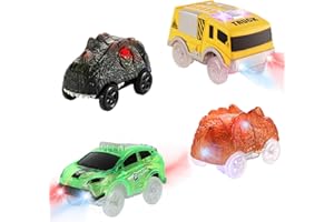 Save Unicorn Tracks Cars Only Replacement, Track Cars for Tracks Glow in The Dark, Racing Car Tracks Accessories with Flashing LED Lights, Compatible with Magic Tracks for Kids Boys and Girls(4pack)