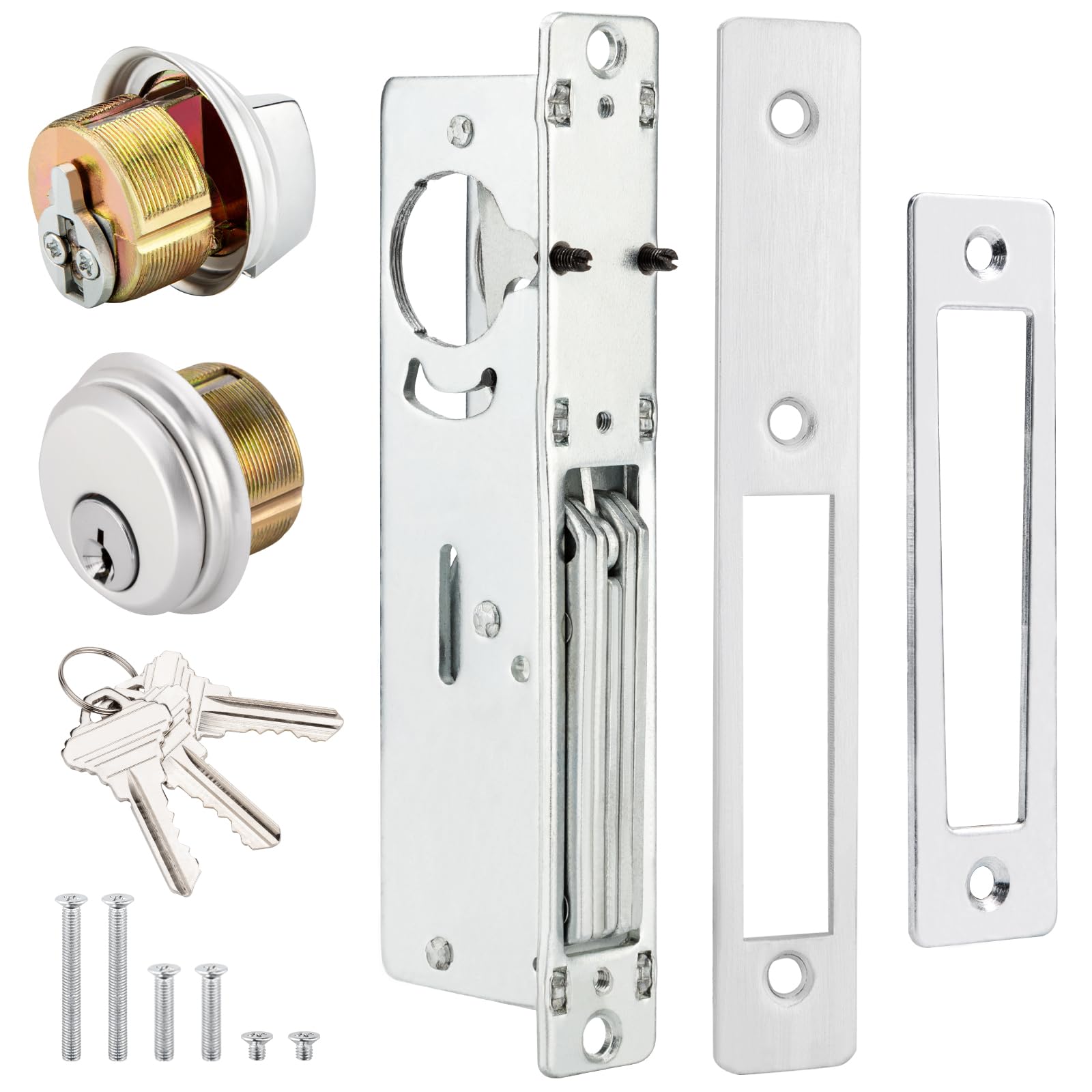 Photo 1 of MaxxGeek Storefront Mortise Door Lock Commercial Mortise Lock with Lock Cylinder Double Cylinder Deadbolt Lock Set (1-1/8" Backset)