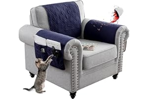 EXTLEZSA Waterproof Sofa Armrest Cover, Anti-Slip Headrest Cover Lengthen Sofa Armrest Storage Organizer with 6 Pockets Quilted Furniture Protector for Pets Sofa Couch (Dark Blue,1 Seater 3pcs)