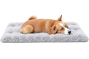 GENERIC Fluffy Small Dog & Cat Bed, Washable Warm Winter Heated Calming Dog Crate Bed for Small Size Pets, Supportive Plush Crate Pad for Dogs(18 * 12", Light Grey).
