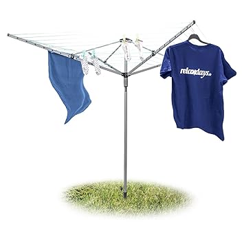 Relaxdays Wäschespinne 49 m H x B x T: ca. 184 x 242 x 242 cm Wäscheständer mit reißfester Leine mit 4 Seiten und stabilem St
