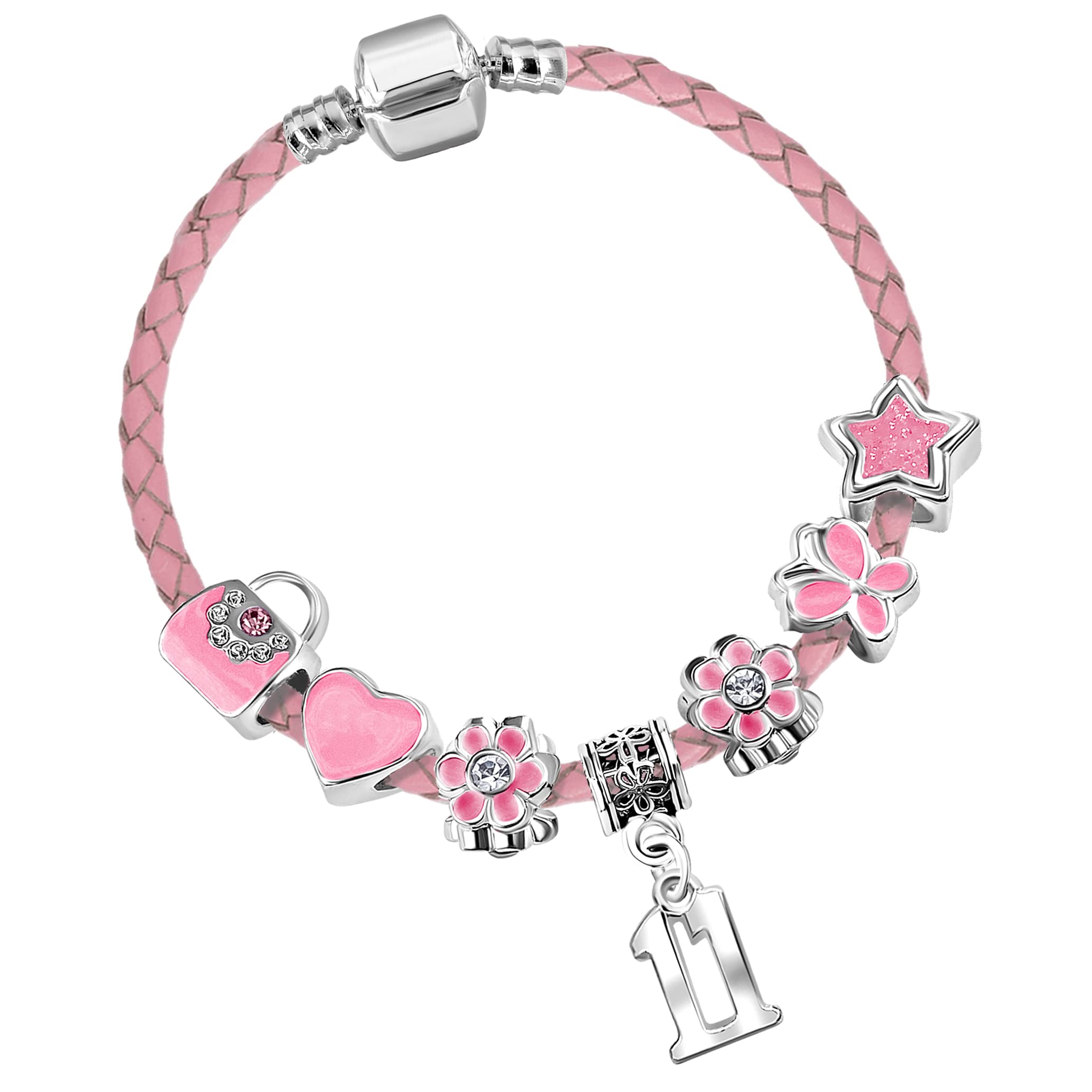 Girls 11th Birthday Handbags and Butterflies Pink Leather Charm Bracelet with Gift Box for Girls 11th Birthday Gifts for Girls Age 11 Birthday Jewellery for Girls Kids Jewelry