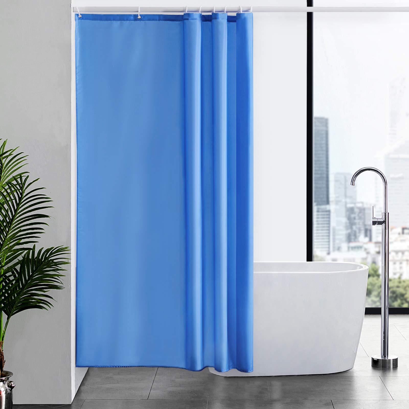 Furlinic Shower Curtain Mould Proof Resistantand Waterproof Washable Polyester Fabric Blue Bath Curtains with Weight Tape 8 Hooks for Wetroom 47x78 Inch 120x200cm.
