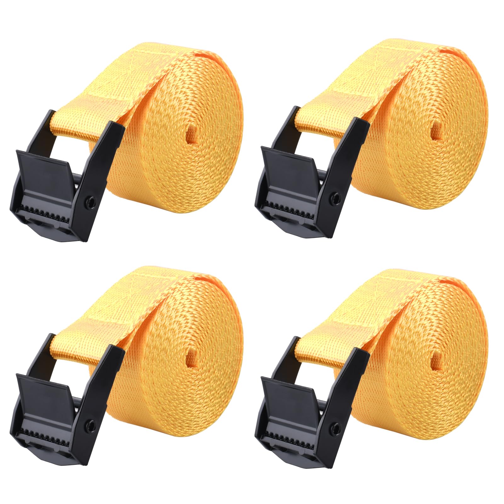 Azarxis Lashing Straps Ratchet Tie Down Secure Cinch Strap Adjustable Cam Buckles Belts Heavy Duty up to 441 lbs Capacity for Motorcycle Cargo Kayak Boat Canoe Truck Trailer (Yellow - 4 Pack,6.6 ft)
