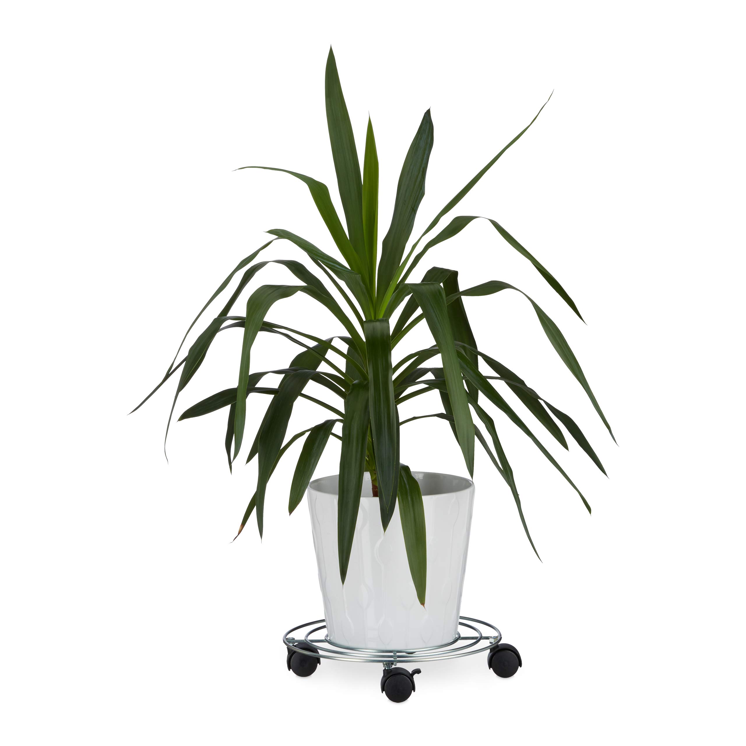 Relaxdays Plant Caddy, with Brakes, Flower Roller, Round, Size: ca 6 x 32 x 32 cm, Silver, Steel, 32 x 32 x 6 cm