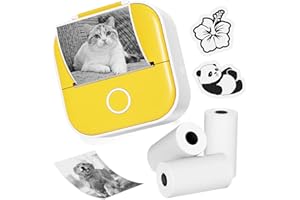 Ponek Mini Sticker Printer - Receipt Printers Thermal Sticker Printer Machine T02, Pocket Mini Maker for Phone with 3 Rolls Thermal Paper for Journal, Memo, Pictures