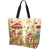 BIFMVOG Women's Mushroom Reusable Zipper Tote - Large Beach & Work Shopping Bag